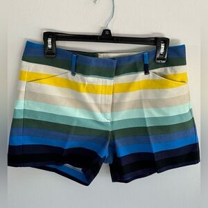 New York & Company Multicolor Striped Women’s Shorts, Blue Green Yellow, Size 8